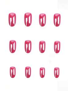 Y2K风格瞬间提升你的造型！24片春夏复古街头风、商务休闲风、优雅日常简约北欧风玫瑰红极光中号椭圆形美甲贴纸套装，适合简约女孩和女士日常佩戴及美甲。 - 玫紅色 - 查看 6