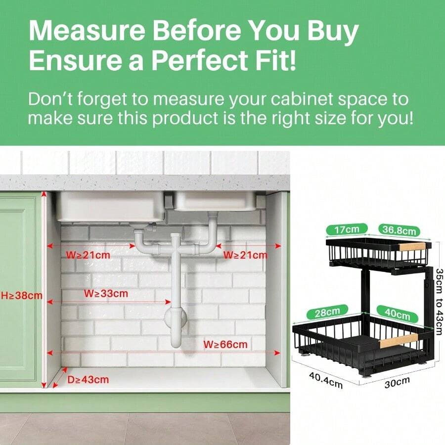 Two-Piece Under-Counter Storage Rack, Two-Layer Metal Pull-Out Kitchen Under-Counter Storage Boxes, For Organizing And Storing Items Under Kitchen Cabinets, Suitable For Use In Kitchens, Bathrooms, Food Storage Rooms, And Cabinets. - Black(2pcs) - View 1