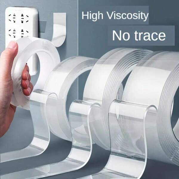196.85 Inches Length Heavy Duty Double Sided Tape, Reusable Traceless Strong Tape Strips, Multi-Purpose Removable Washable Transparent Mounting Nano Tape For Adhesive In Home Office Car