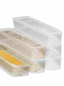 Airtight Clear Plastic Pasta Storage Container - Rectangular Spaghetti Noodles Organizer For Pantry/Refrigerator, Horizontal Space-Saving Design, Leak-Proof Food Canister (Multi-Purpose Kitchen Storage)
