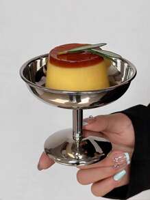 1pc Retro Stainless Steel Tall Dessert Bowl, Pudding Jelly Bowl, Ins Style Ice Cream Cup, High Aesthetic Ice Cream Cup, Fruit Dessert Plate