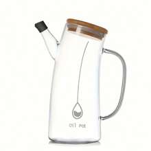 1pc High Borosilicate Glass Oil Bottle With Scale, Leak-Proof Oil Dispenser Bottle With Bamboo Wooden Lid, Kitchen Seasoning Bottle