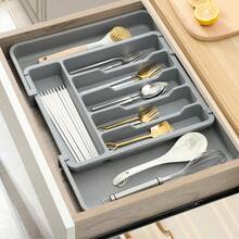Ngăn kéo đựng đồ bạc cỡ lớn, Khay đựng đồ dùng nhà bếp có thể mở rộng, Giá đựng dao kéo và đồ dùng, Khay đựng đồ dùng bằng nhựa có thể điều chỉnh để đựng thìa, nĩa, dao, cỡ lớn - Nhiều màu - Xem 3