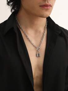 1pc Fashionable Stainless Steel OT Clasp Decor Necklace For Men, Suitable For Everyday Wear