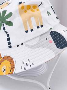1pc Kids Cute Cartoon Print Sun Hat, Animal Design Baby Bucket Hat For Summer - White - View 2
