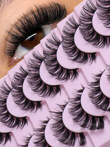 CMAYOME 10 pares de pestañas postizas de moda para mujeres, diseño de bandeja rosa, llenas y esponjosas, ultra densas, rizado y alargamiento natural, de mink falso, ligeras y reutilizables, ideales para uso diario y desplazamientos - Multicolor mejorado - Ver 3