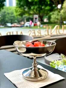 1pc Retro Stainless Steel Tall Dessert Bowl, Pudding Jelly Bowl, Ins Style Ice Cream Cup, High Aesthetic Ice Cream Cup, Fruit Dessert Plate