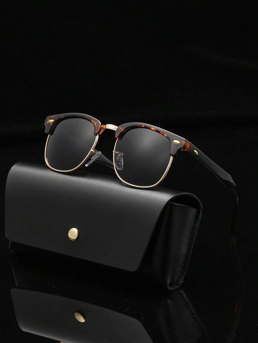 POLASUP 1pc Men's Mixed Metal Framed Polycarbonate PC Lens Coated Mirror Gradient Color Street Style Summer Fashion Glasses For Beach, Travel, Daily Commute, Classic Vintage (Free Lanyard, Glasses Case, Cleaning Cloth) - 彩色 - 查看 1