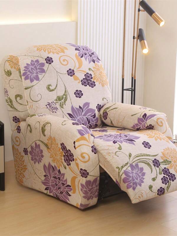 4/6/8pcs Romantic Purple Flower Printed Lounge Chair Cover, Suitable For Office, Living Room, Home Decoration, And Washable Sofa Cover