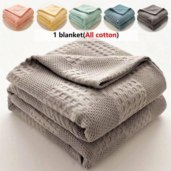 1pc Soft & Comfortable Waffle Gauze Blanket - 100% , Skin-Friendly, Solid Color, Suitable For Bed, Sofa, Pillow - Perfect For Relaxing And Cuddling