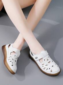 Damen Outdoor-Sandalen, einfarbige lässige vintage Sportssandalen aus PU-Leder mit Klettverschluss, für Frühling/Sommer