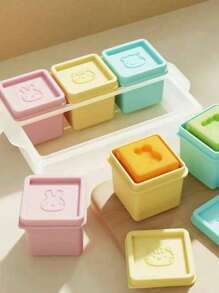Set de 6 recipientes de silicona para almacenamiento de alimentos para bebés con patrones aleatorios, cajas divisoras aptas para congelador con tapas, bandejas para puré hecho en casa