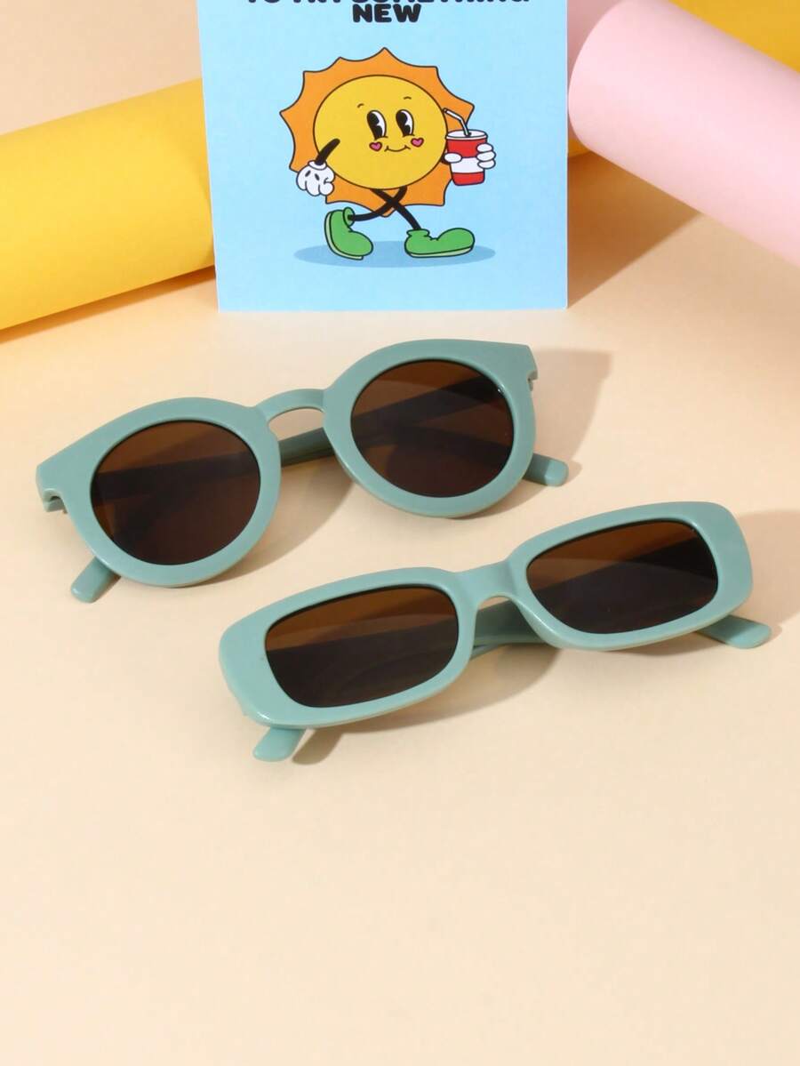 2 Pairs Kids Green Cute Boys & Girls Casual Fashion Fashion Glasses - Multicolor - View 1