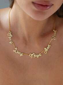 1 pièce Collier personnalisé multi-noms, collier en acier inoxydable mode or/argent avec 5 noms anglais, bijou unisexe cadeau adapté pour la famille, l'anniversaire, les amis, le petit ami, la petite amie, les parents, les enfants, les élèves de collège, les élèves de lycée, les étudiants, les étudiants de première année, les étudiants de deuxième année, les étudiants de première année, les étudiants de deuxième année, les étudiants de troisième année, les étudiants de quatrième année, noir, argent, or, élégant, coloré, vintage, simple, unisexe, décontracté, mignon, personnalisé, unique, cadeau idéal pour lui, cadeau idéal pour elle, elle, petit ami, petite amie, papa, maman, famille, amis, pour les anniversaires, pour les diplômes, pour le bal de promo, pour les fêtes