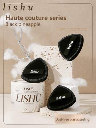 lishu Dreiecks-Puderpuff-Serie, schwarzer Ananas-Puderpuff Luftkissen Marshmallow, super weich für Nass- und Trockenapplikation