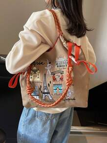 Borsa da donna 2025 nuova, borsa a tracolla di grandi dimensioni, borsa a tracolla monospalla di nicchia per pendolari, borsa casual versatile minimalista di moda, comoda in tessuto di nylon con design color-block, tracolla lunga regolabile, borsa shopping ampia apertura, popolare in autunno e inverno