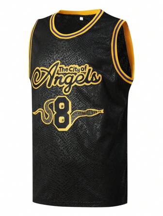 男子篮球球衣，黑色刺绣运动背心，8/24 号