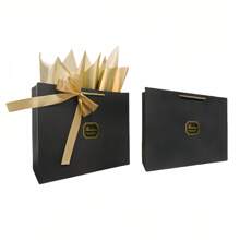 12/30pcs Elegant Minimalist Golden Foil "Thank You" Bowknot Gift Bags, Wedding/Birthday/Christmas/Valentine's Day Party Favor Bags For Family, Friends, Coworkers (Actual Color May Vary)