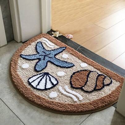 1pc Soft Plush Ocean Starfish Shell Floor Mat 45 X 70 Cm (17.7 X 27.5 Inch), Non-Slip Absorbent Bathroom Mat For Bedroom, Living Room, Kitchen, Entryway, Machine Washable, New Arrival
