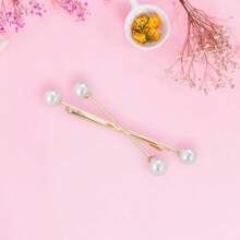 Pearl Cross Hair Clip And Accessories Set, Suitable For Happy Mood And Elegant Temperament Dressing Up At Weddings And Birthday Parties/Festivals, Made Of Sturdy And Durable Metal Material 2PC