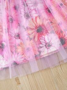 Vestido Mesh Estampa de Margarida para Meninas Pré-Adolescentes, Primavera/Verão