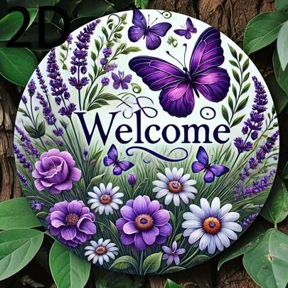 2D Flat, Decorative Signs & Plaques One 2D Flat, 8 * 8 Inch Purple Butterfly Welcome Sign - Durable Aluminum 2D Mural For Home And Garden, Farmhouse Decoration, Restaurants, Bars, Cafes, And Gyms, Perfect Room Decoration, Garden Welcome Sign| Flower