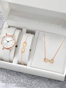 3 件套时尚简约圆形阿拉伯简约设计表盘 PU 皮革表带石英手表 + 简约时尚百搭气质女孩套装饰品幸运数字 8 手链项链，万圣节、圣诞节、情人节、母亲节、节日礼物的最佳选择 - 彩色 - 查看 11