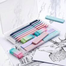 6 Cute Automatic Pencil Sets, 6 Pastel Automatic Pencils, 0.5mm, 3 Erasers, Girls' Writing Aesthetic Pencils, Artistic Paintings