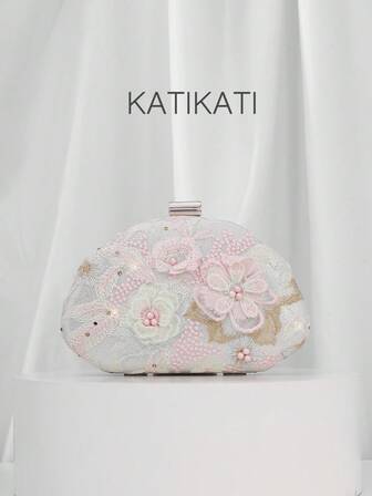 Elegant Fashion 3D Flower And Stud Embellished EveningHandbag Ladies Sequin Embroidered Floral Cloud Bag, FashionExquisite Seguin Patchwork Tote, Sequin Clutch Bag,Glitter Dinner Bag, Suitable For Parties, Weddings, GiftsCruises,Dates,Vacations.(Pattern Position CutRandomly) Summer Bag,Beach Bag,Vacation,Holiday Pearl Bag