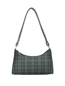 Solid Color Embossed Geometric Shoulder Bag, Zipper Underarm Women's Shoulder Bag, Fashion Retro Zipper Bag, Casual Waterproof Handbag For Teen Girls, Women, College Students, Rookies & White-Collar Workers, Perfect For Office, Work, Business, Commute, Best Work Bag For Women - Green - View 1