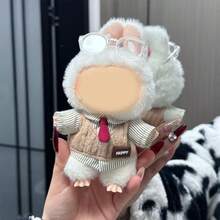 1pc Doll Outfit Striped Shirt Blouse, Preppy Style Top With Jeans Skirt And Glasses Set