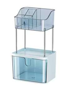 Fashion Crown Style Dresser Organizer Set - Transparent Makeup And Jewelry Storage Cabinet, Easy Pull Design, Can Store Light Beige Skincare, Brushes, Eyeshadows, Lotions, Lipsticks And Nail Polish,For Holiday Beach, Bathroom Collection, Bedroom Collection, Large Capacity