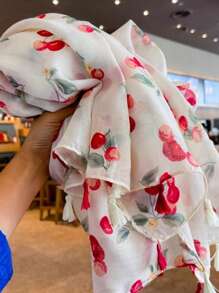 1pc Lightweight& Thin Chiffon Cherry Red Scarf, Sweet&Fresh Korean Style Versatile Sunscreen Shawl For Women, Summer