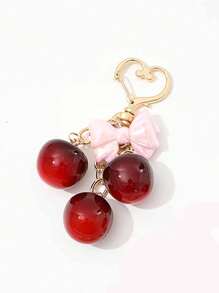 1pc Red Cherry & Pink Bow Simulated Fruit Keychain, Accessory For Women's Wallet, Outfit, Gift, ABS Plastic Material