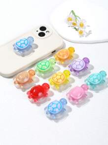 1/3 piezas Soporte de agarre de teléfono con diseño de tortuga colorida y brillante en la oscuridad, diseño de animal marino de dibujos animados 3D, cómodo soporte de escritorio, 2 en 1 adhesivo y soporte, ABS+Silicona, se adapta a la mayoría de los teléfonos