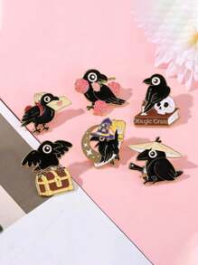 1pc Metal Bird Brooch, Cute Raven Zinc Alloy Enamel Pin, Fashionable Lapel Pin, Button Pin School