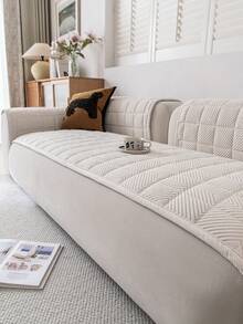 1pc Embroidered Plush Sofa Cover, Solid Color Nordic Style Thickened 3D Design Sofa Protector, Non-Slip Anti-Scratch Sofa Slipcover For Living Room, Bedroom, Study, 1/2/3/4 Seater With Armrest & Backrest - 米色 - 查看 7