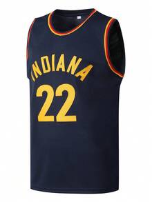 男友款男子篮球服，22 号，蓝色，刺绣运动背心 - 藍色 - 查看 1