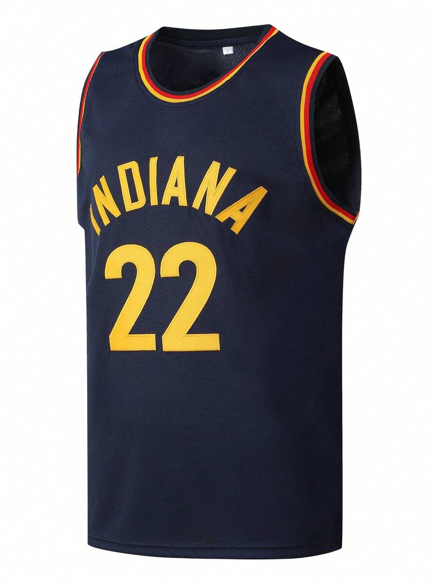 男友款男子篮球服，22 号，蓝色，刺绣运动背心 - 藍色 - 查看 1