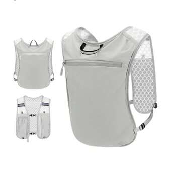 户外跑步背心背包，男女通用轻便补水背包，采用反光设计，配有水袋、可调节肩带和多个口袋，可折叠透气，适合跑步、徒步旅行、骑自行车和马拉松