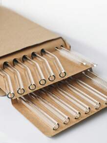 12pcs Reusable Glass Drinking Straws,Size 8.5''x10mm,Including 12pcs Reusable Glass Drinking Straws With 4Cleaning Brush- Perfect For Smoothies, Tea, Juice