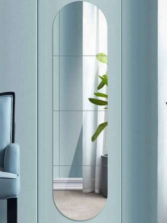 4 件装亚克力椭圆形镜子墙贴，自粘装饰镜，适用于浴室、客厅、卧室、梳妆台