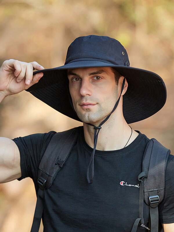 1 pièce Chapeau de soleil à large bord pour homme, casquette de pêche outdoor, protection UV, convient pour le printemps et l'été