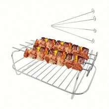 Grille d'Friteuse à Air Polyvalente en Acier Inoxydable avec 4 Brochettes - Accessoire de Barbecue Intérieur/Extérieur pour Cuisine et Salle à Manger - Accessoires de Cuisson pour Barbecue, Ustensiles de Cuisine