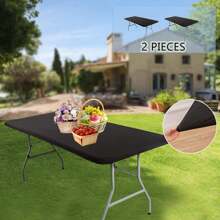 1 pièce de housse de table ajustée à moitié, nappe rectangulaire en polyester, options de couleurs multiples, ajustement élastique et ajusté, convient pour les tables pliantes de 4/6/8 pieds, lavable pour le pique-nique, le camping, l'intérieur et l'extérieur