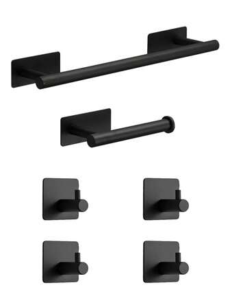 6pcs Stainless Steel Bathroom Accessory Set - No-Drill Towel Rack, Tissue Holder, And Hooks Combo, Sleek Design For Modern Home Storage, Bathroom Organizers And Storage Bathroom Decor Fall Decor Bathroom Accessories Back To School