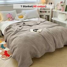 1pc Soft & Comfortable Waffle Gauze Blanket - 100% , Skin-Friendly, Solid Color, Suitable For Bed, Sofa, Pillow - Perfect For Relaxing And Cuddling