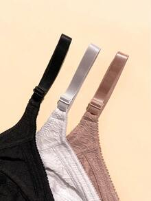 3件装简约纯色针织蝴蝶结装饰加大码女士舒适休闲运动文胸