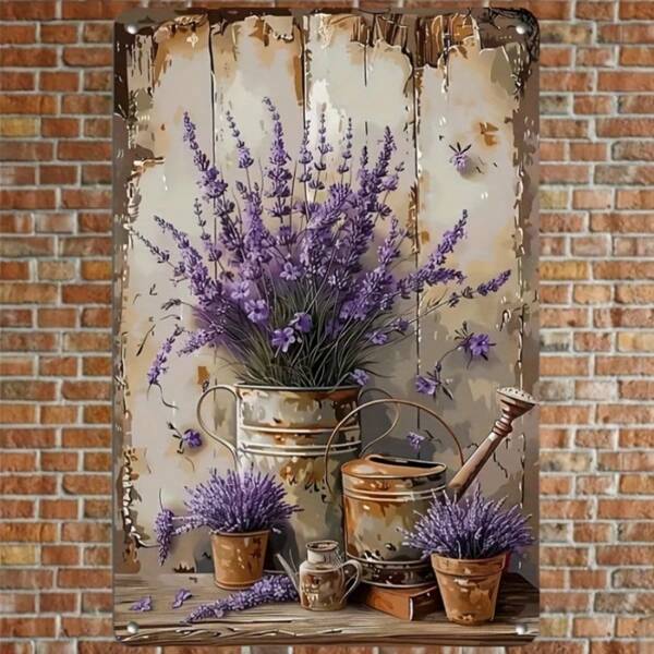 1 Stück Vintage Eisen Lavendel Blechschild - Blumen Wandkunst, witterungsbeständiges Metalldekoschild, geeignet für Zuhause, Bar, Garage - Multifunktional, Wandbehang, ohne Strombedarf