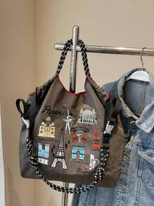 Borsa da donna 2025 nuova, borsa a tracolla di grandi dimensioni, borsa a tracolla monospalla di nicchia per pendolari, borsa casual versatile minimalista di moda, comoda in tessuto di nylon con design color-block, tracolla lunga regolabile, borsa shopping ampia apertura, popolare in autunno e inverno